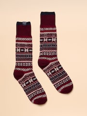 Joules Alby Berry Red Fair Isle Socks - Image 1 of 3