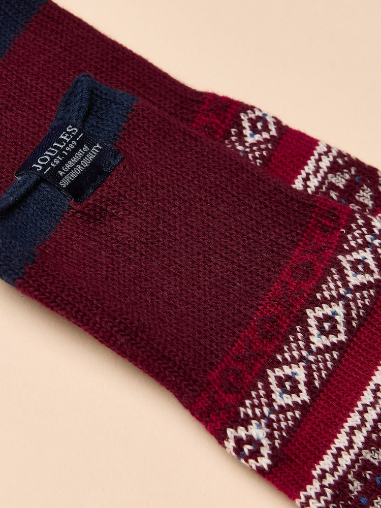 Joules Alby Berry Red Fair Isle Socks - Image 2 of 3 Joules Alby Berry Red Fair Isle Socks - Image 2 of 3