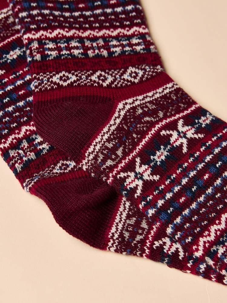 Joules Alby Berry Red Fair Isle Socks - Image 3 of 3