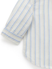 Purebaby Blue Stipped Linen Blend Long Sleeve Shirt - Image 4 of 4