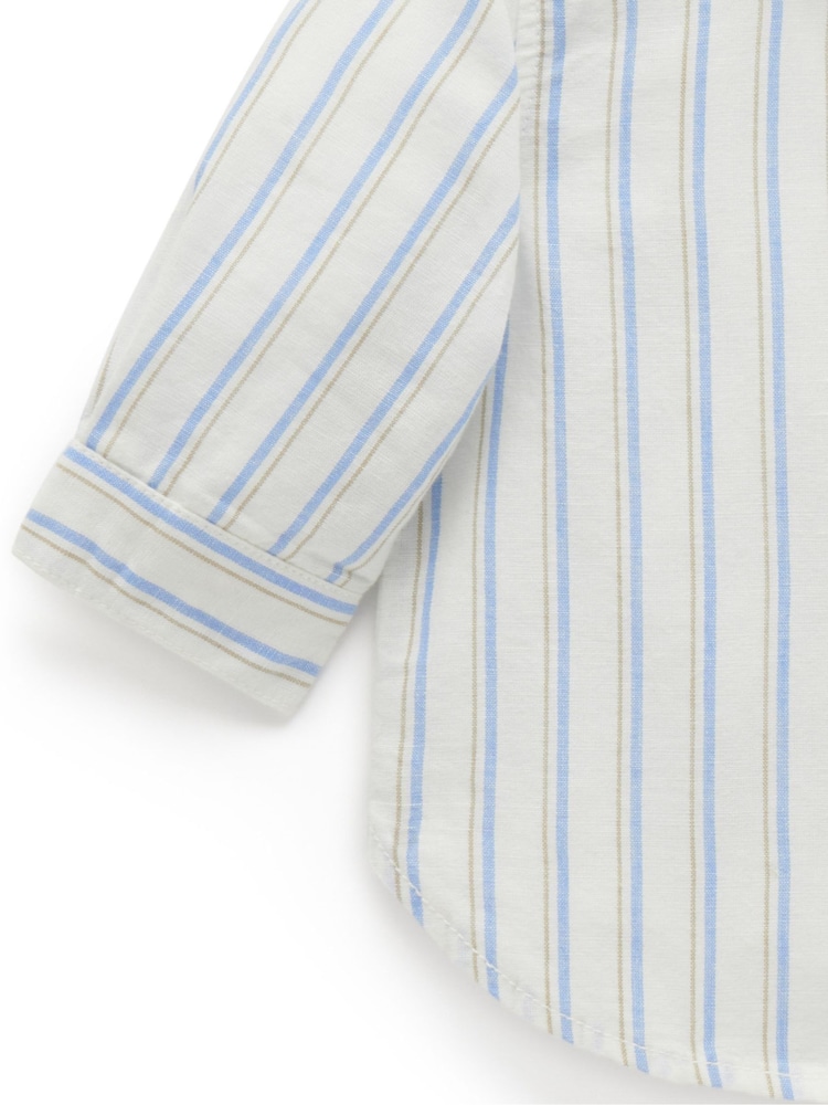 Purebaby Blue Stipped Linen Blend Long Sleeve Shirt - Image 4 of 4