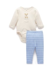 Purebaby Blue 100% Cotton Bodysuit and Leggings Set 2 Piece - Image 2 of 5
