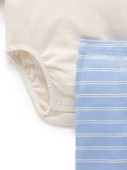 Purebaby Blue 100% Cotton Bodysuit and Leggings Set 2 Piece - Image 4 of 5
