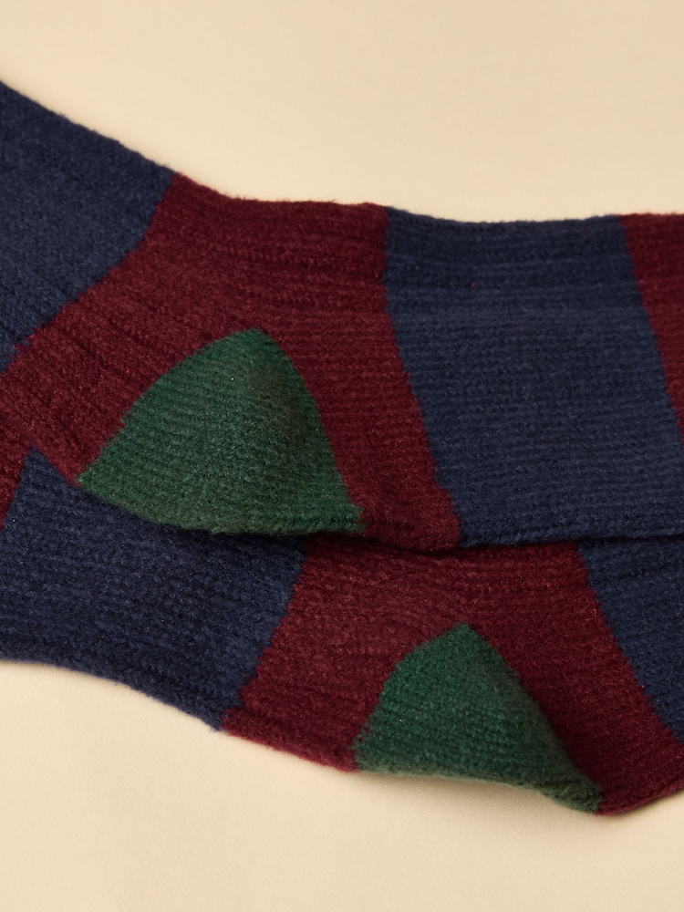 Joules Men's Gibson Burgundy & Navy Cosy Stripe Socks - Image 3 of 3
