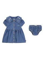 Levi's® Blue Embroidered Collar Denim 100% Cotton Dress With Knickers - Image 1 of 7