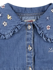 Levi's® Blue Embroidered Collar Denim 100% Cotton Dress With Knickers - Image 3 of 7