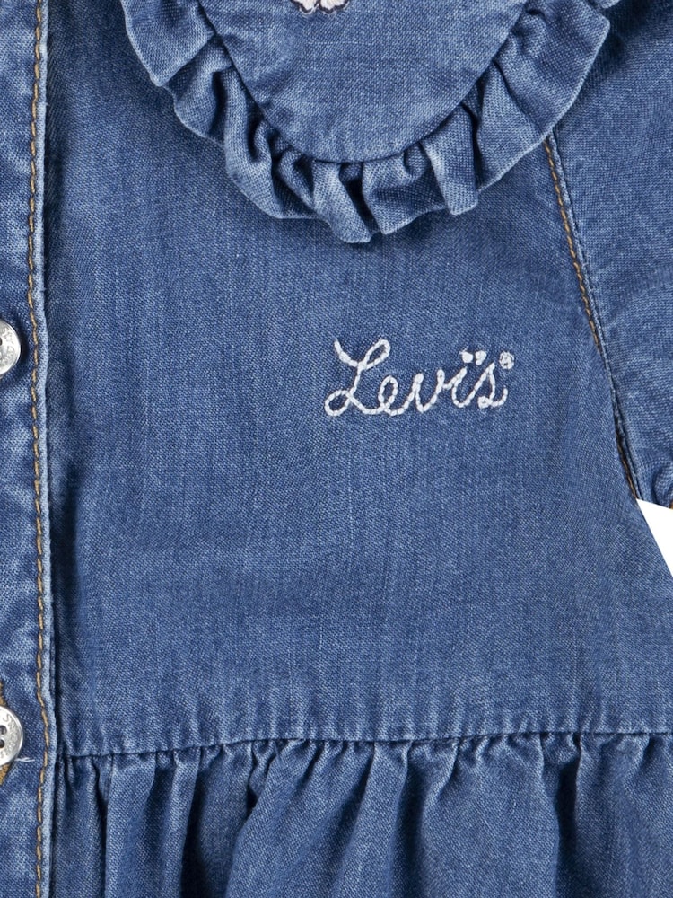 Levi's® Blue Embroidered Collar Denim 100% Cotton Dress With Knickers - Image 6 of 7