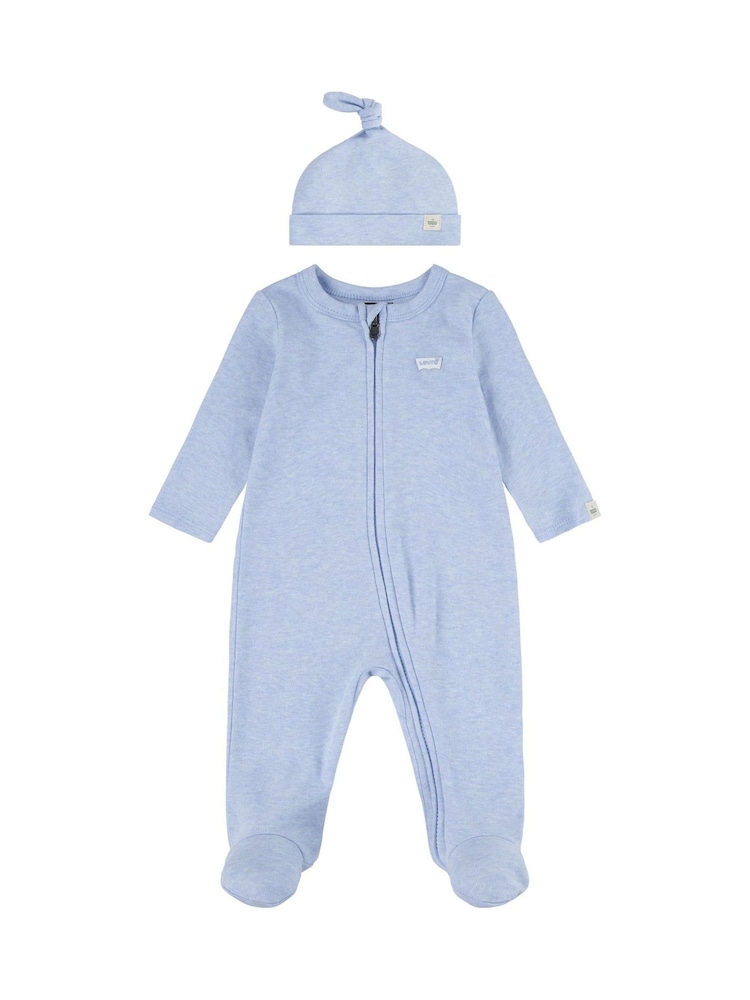 Levi's® Blue Baby 100% Cotton Sleepsuit and Hat Set - Image 1 of 2 Levi's® Blue Baby 100% Cotton Sleepsuit and Hat Set - Image 1 of 2