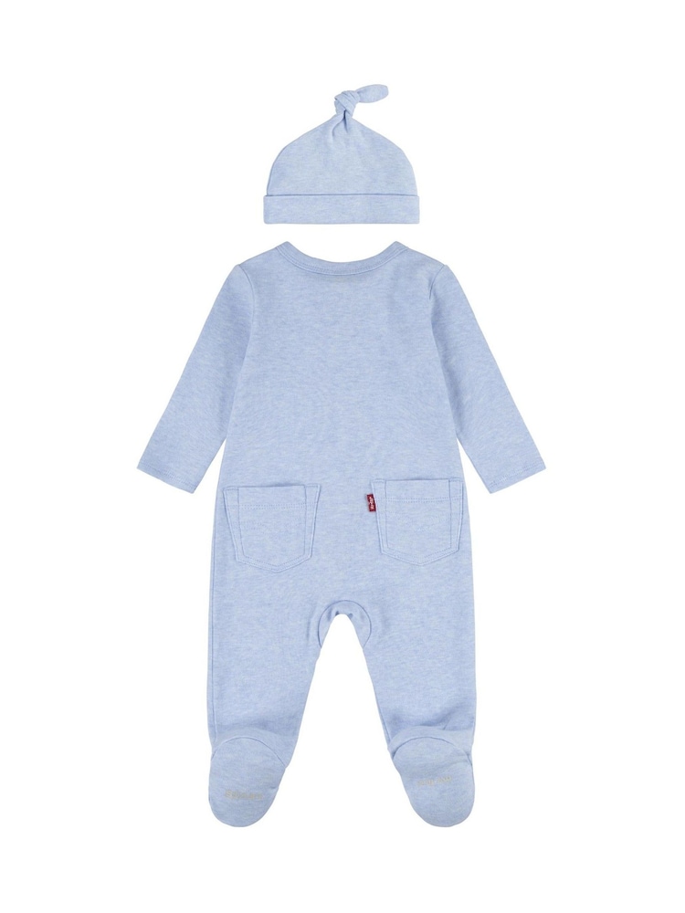 Levi's® Blue Baby 100%  Cotton Sleepsuit and Hat Set - Image 2 of 2