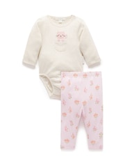 Purebaby Pink 100% Cotton Bodysuit and Leggings Set 2 Piece - Image 1 of 5