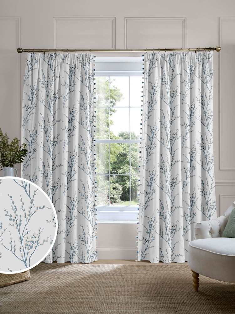 Laura Ashley Blue Pussy Willow Made to Measure Door Curtains - Image 1 of 10 Laura Ashley Blue Pussy Willow Made to Measure Door Curtains - Image 1 of 10