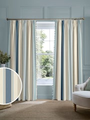 Laura Ashley Blue Awning Stripe Made to Measure Door Curtains - Image 1 of 9
