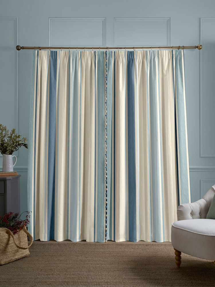 Laura Ashley Blue Awning Stripe Made to Measure Door Curtains - Image 2 of 9