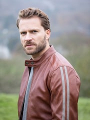 Lakeland Leather Brown Morton Contrast Stripe Stand Collar Biker Jacket - Image 3 of 7