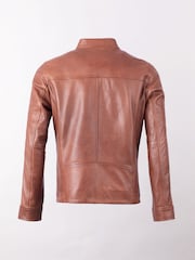 Lakeland Leather Brown Morton Contrast Stripe Stand Collar Biker Jacket - Image 7 of 7