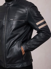 Lakeland Leather Blue Charlie II Racer Jacket - Image 7 of 8