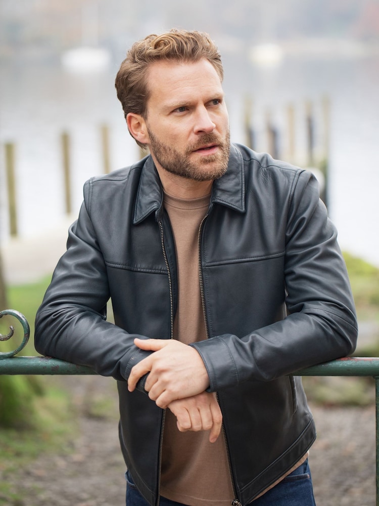 Lakeland Leather Blue Navy Renwick Collared Leather Jacket" - Image 9 of 9
