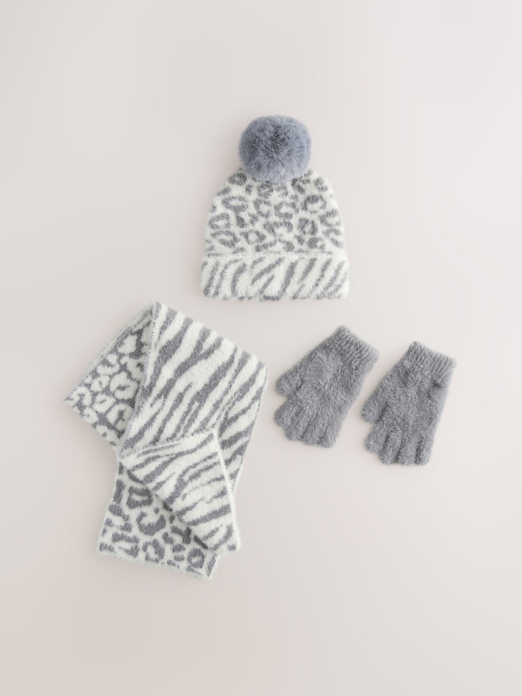 Animal Print Beanie Gloves And Scarf Set (3-16yrs) - Image 1 of 4