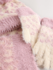 Pink Animal Print Beanie Gloves And Scarf Set (3-16yrs) - Image 2 of 4