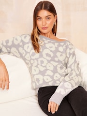 Friends Like These Grey Animal Off The Shoulder Jumper - Image 3 of 4