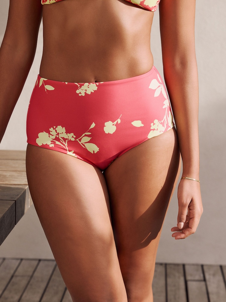 Pink/Lime Floral Print High Waist Bikini Bottoms - Image 1 of 8