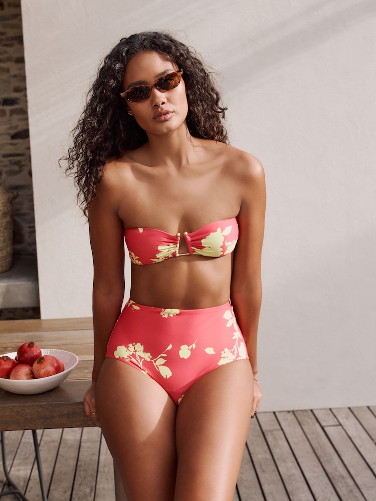 Pink/Lime Floral Print High Waist Bikini Bottoms - Image 2 of 8