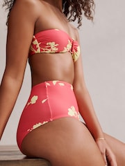 Pink/Lime Floral Print High Waist Bikini Bottoms - Image 3 of 8