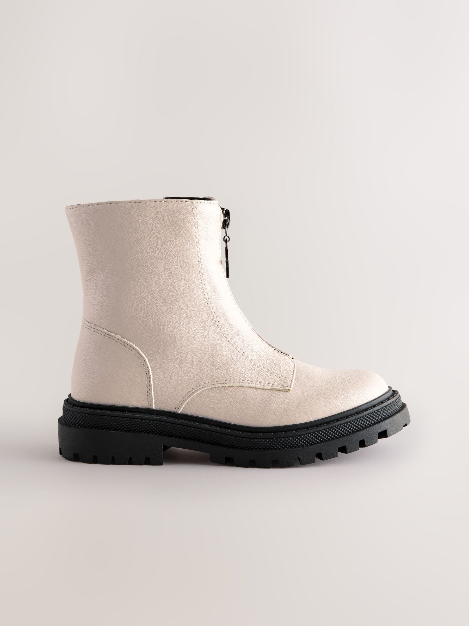Buy Bone White Wide Fit (G) Zip Front Ankle Boots from Next South