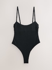 self. Black Crinkle Thong High Leg Scoop Swimsuit - Image 4 of 6
