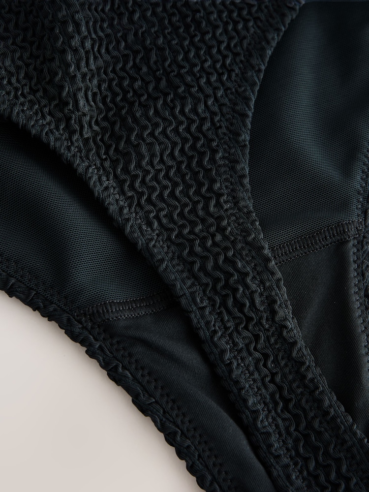 self. Black Crinkle Thong High Leg Scoop Swimsuit - Image 6 of 6