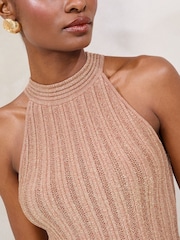 Lipsy Pink Knitted Sparkle Metallic Halter Neck Top - Image 3 of 5