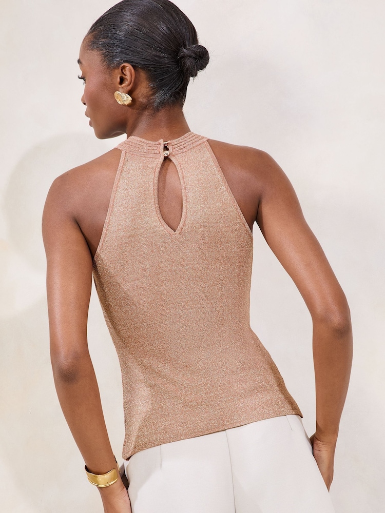 Lipsy Pink Knitted Sparkle Metallic Halter Neck Top - Image 5 of 5 Lipsy Pink Knitted Sparkle Metallic Halter Neck Top - Image 5 of 5