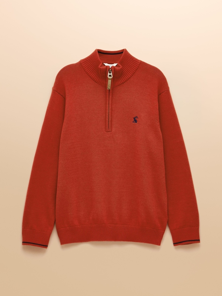 Joules Boys' Hillside Orange Knit Quarter Zip - Image 1 of 4 Joules Boys' Hillside Orange Knit Quarter Zip - Image 1 of 4