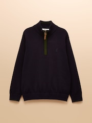 Joules Boys' Hillside Navy Knit Quarter Zip - Image 1 of 4