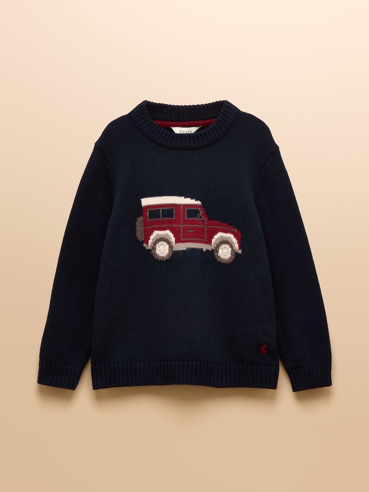 Joules Boys' Cracking Navy Blue Intarsia Knit Jumper - Image 1 of 4 Joules Boys' Cracking Navy Blue Intarsia Knit Jumper - Image 1 of 4