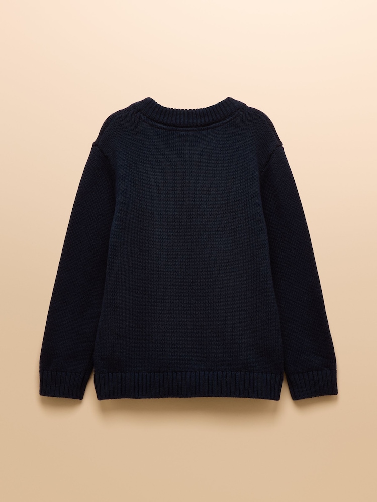 Joules Boys' Cracking Navy Blue Intarsia Knit Jumper - Image 2 of 4 Joules Boys' Cracking Navy Blue Intarsia Knit Jumper - Image 2 of 4