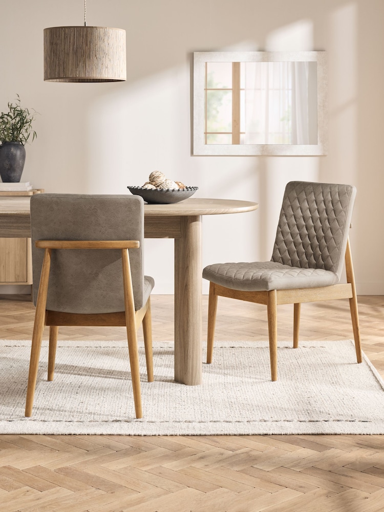 Set of 2 Monza Faux leather Mink Atlas Dark Wood Leg Dining Chairs - Image 1 of 8 Set of 2 Monza Faux leather Mink Atlas Dark Wood Leg Dining Chairs - Image 1 of 8
