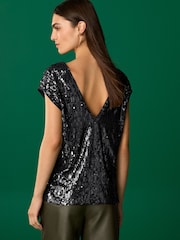 Black Sequin V-Neck Sleeveless Top - Image 4 of 7