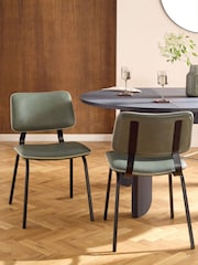 Set of 2 Distressed Faux Leather Green Aiden Black Leg Dining Chairs - Image 1 of 7