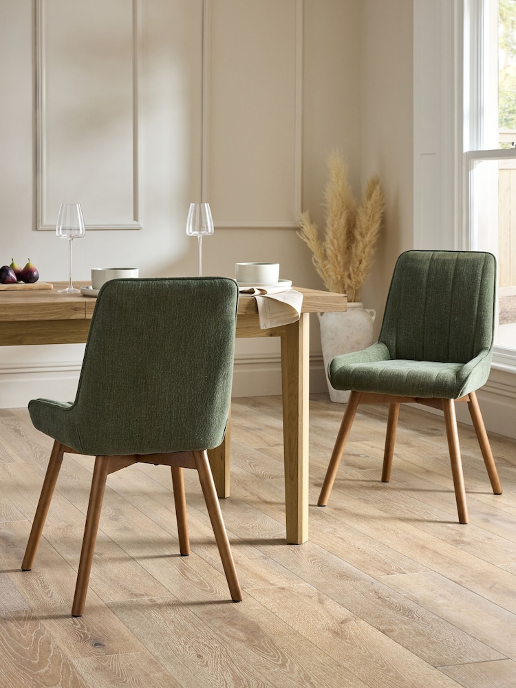 Set of 2 Green Hamilton Mid Wood Leg Quilted Dining Chairs - Image 1 of 7 Set of 2 Green Hamilton Mid Wood Leg Quilted Dining Chairs - Image 1 of 7