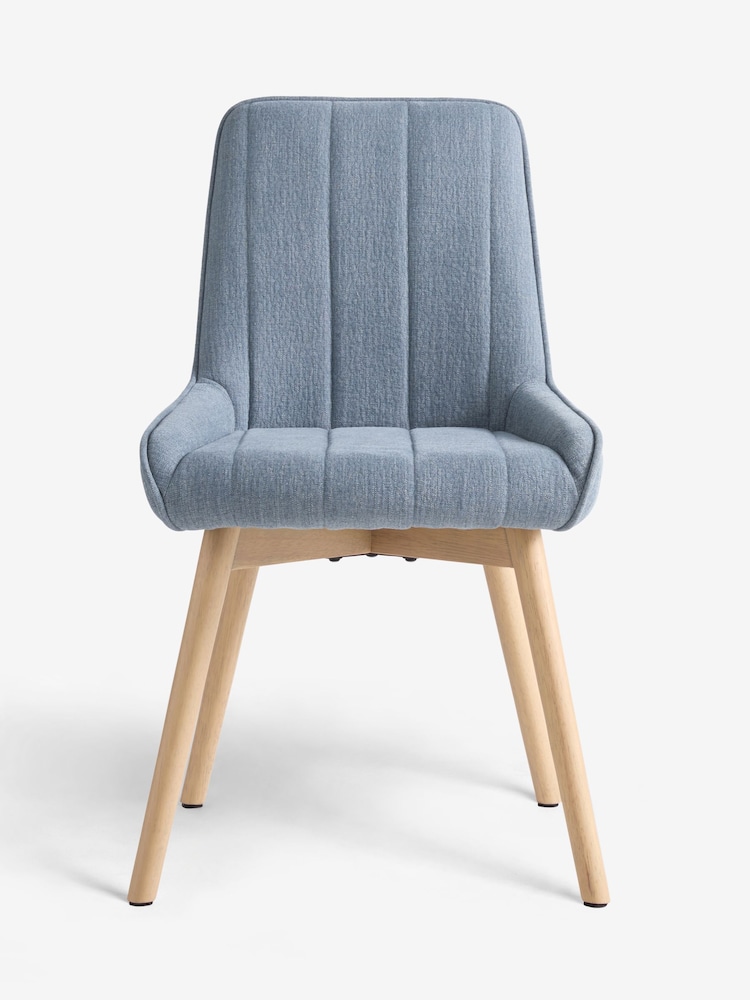 Set of 2 Relaxed Linen Look Mid Blue Hamilton Light Wood Leg Quilted Dining Chairs - Image 1 of 4