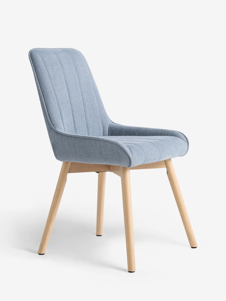 Set of 2 Relaxed Linen Look Mid Blue Hamilton Light Wood Leg Quilted Dining Chairs - Image 2 of 4