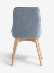 Set of 2 Relaxed Linen Look Mid Blue Hamilton Light Wood Leg Quilted Dining Chairs - Image 4 of 4