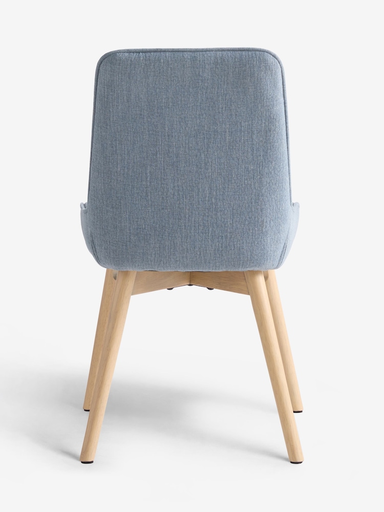 Set of 2 Relaxed Linen Look Mid Blue Hamilton Light Wood Leg Quilted Dining Chairs - Image 4 of 4
