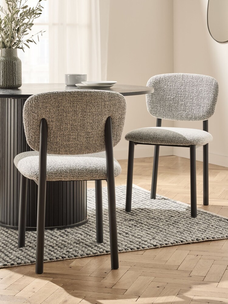 Set of 2 Oyster & Black Chunky Texture Peyton Dining Chairs - Image 1 of 8