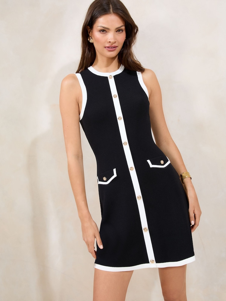 Monocromático - Lipsy Mini Sleeveless Tipped Button Knit Dress - Imagen 1 de 4