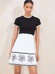 Lipsy Monochrome Knit Short Sleeve Skater Mini Dress - Image 1 of 5