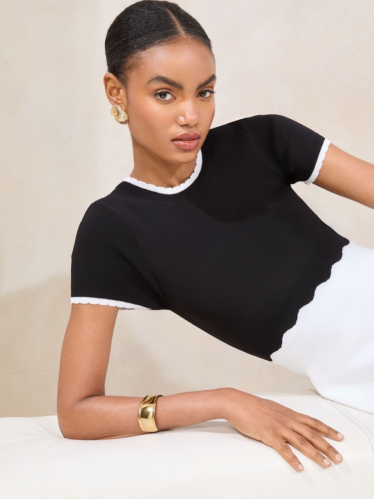 Lipsy Monochrome Knit Short Sleeve Skater Mini Dress - Image 2 of 5