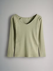 The Set Black/Cream/Khaki 3 Pack Off Shoulder V-Neck Ribbed Long Sleeve Top - Image 3 of 6