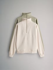 The Set Stone/Khaki 2 Pack Half Zip Funnel Neck Sweatshirts - Image 1 of 5